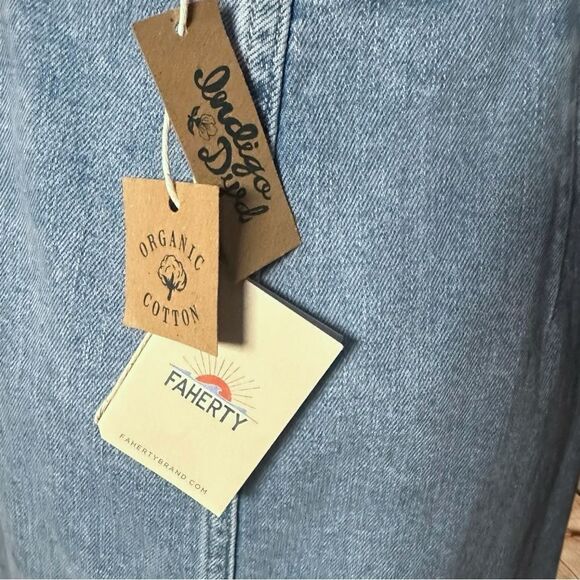 Faherty Organic Cotton Denim Remi Dress Blue Hanalei Wash Midi Pockets Jumper - Picture 10 of 15